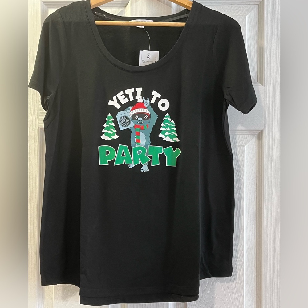 Warehouse One | Black "Yeti To Party" Graphic Holiday T-shirt | Size L